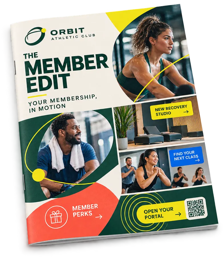 Athletic club member newsletter cover, linking to member perks, classes and the member portal