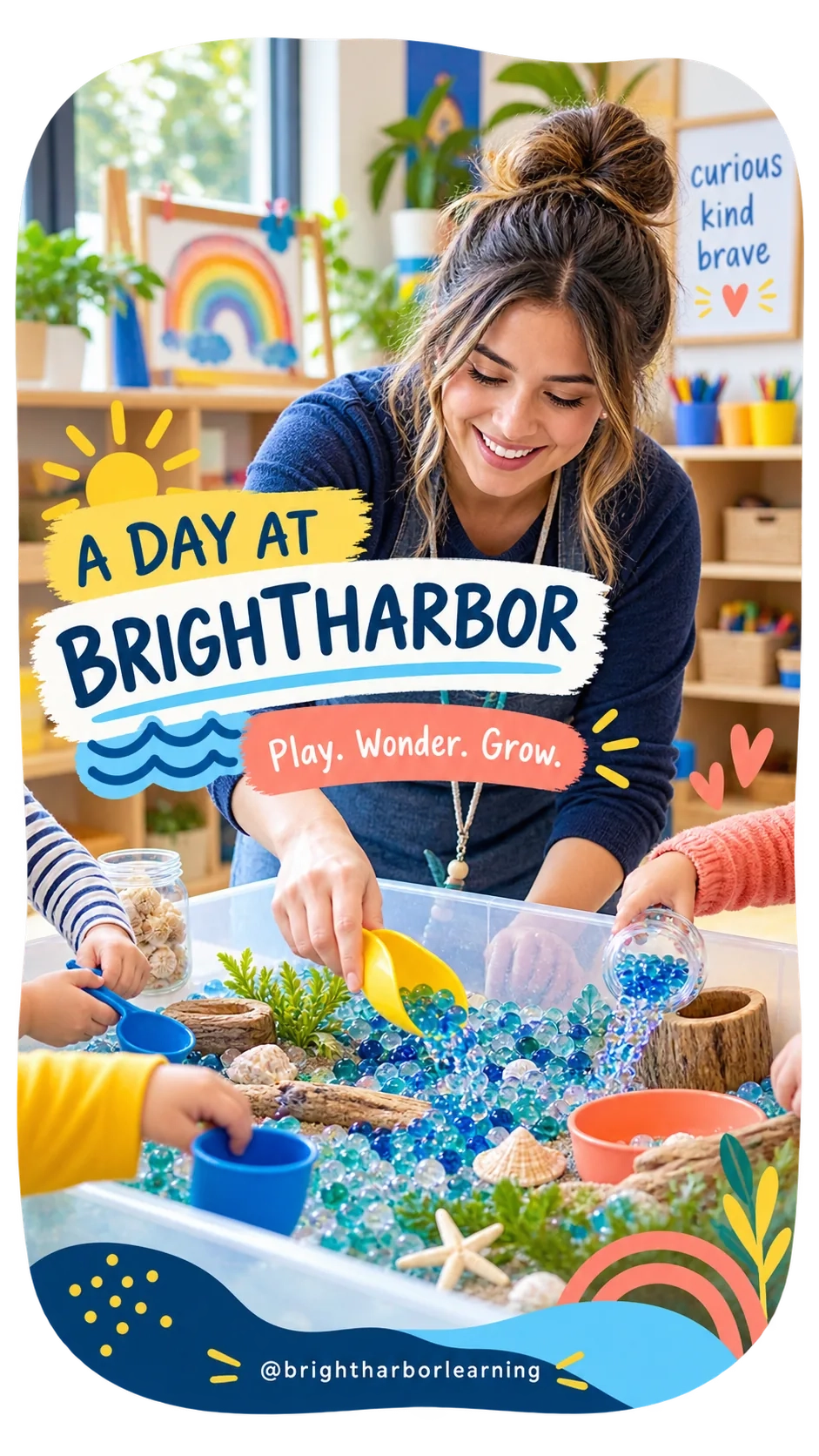 Classroom day-in-the-life Reel: a day at the center; play, wonder, grow; the center’s own handle.