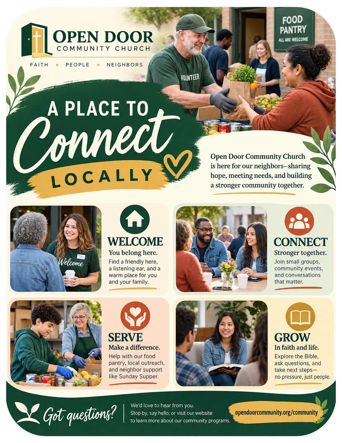 Welcome, connect, serve and grow one-sheet.