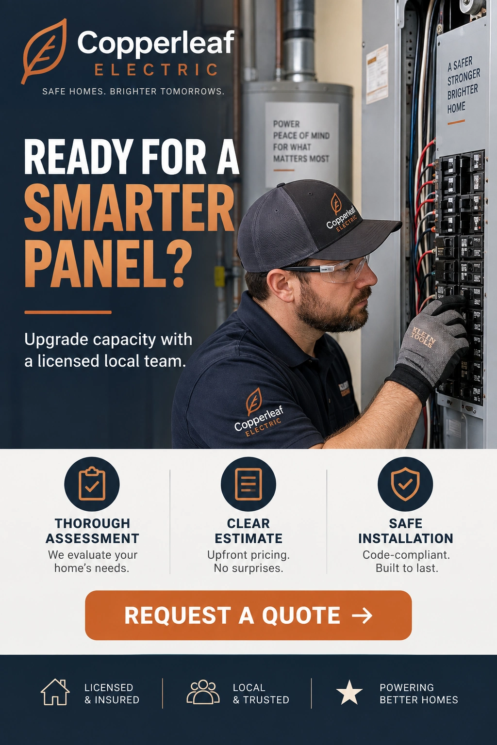 Panel-upgrade lead unit: assessment, clear estimate, safe installation, request a quote.
