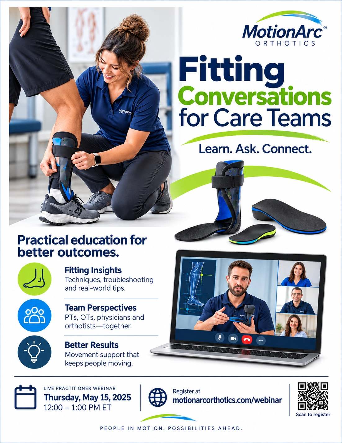 Practitioner webinar invitation: fitting conversations for care teams; learn, ask, connect; practical education for better outcomes, fitting insights, team perspectives; join our practitioner webinar, with the practice’s webinar address.