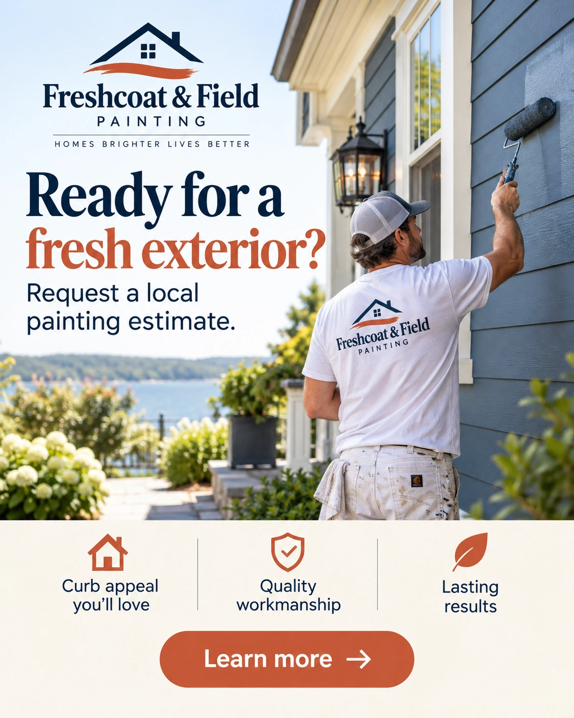 Estimate feed unit: ready for a fresh exterior; request a local painting estimate; curb appeal you’ll love, quality workmanship, lasting results; learn more.