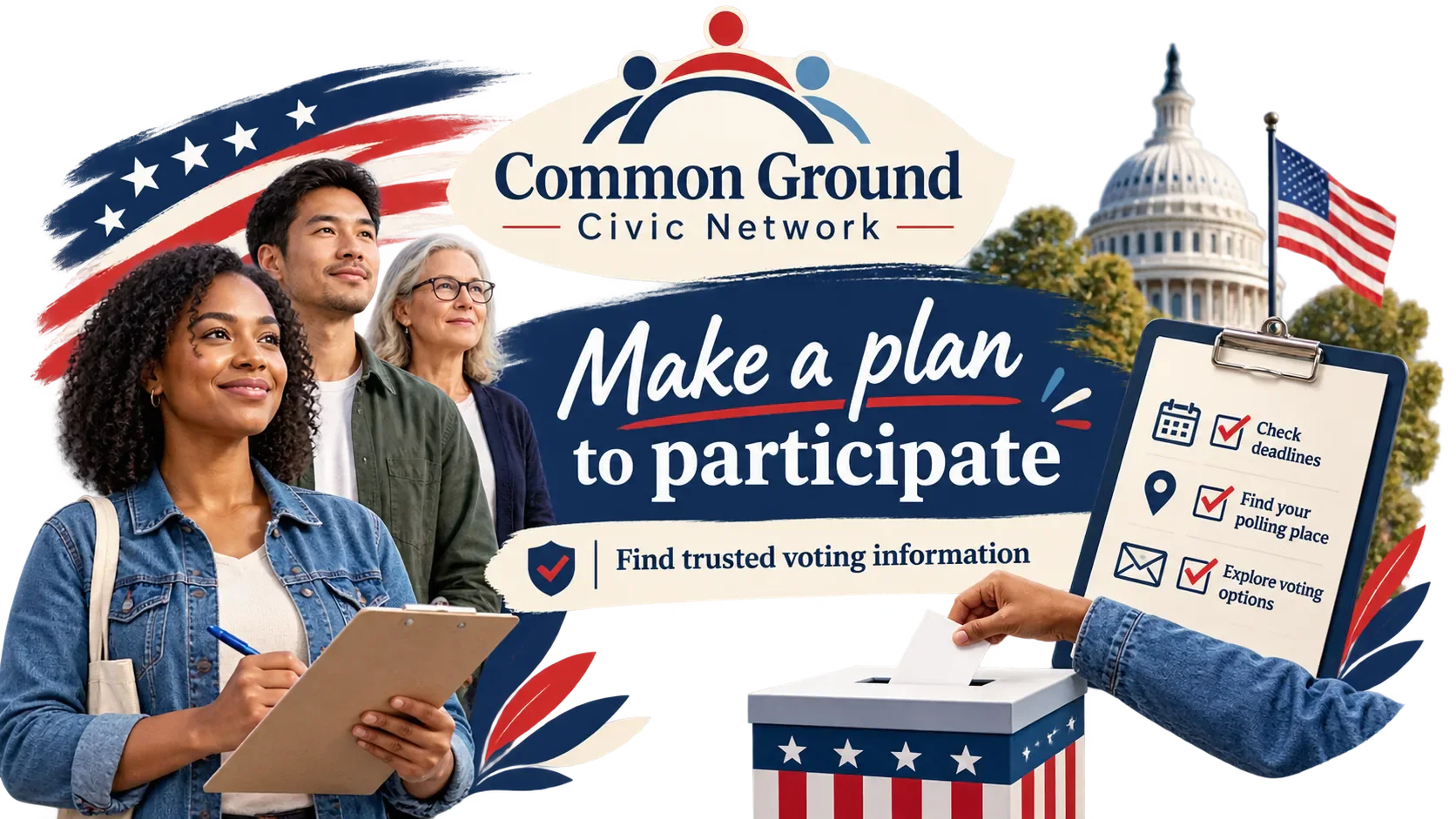 Where the campaign sends people: a civic-information page for registration and voting-plan intake.