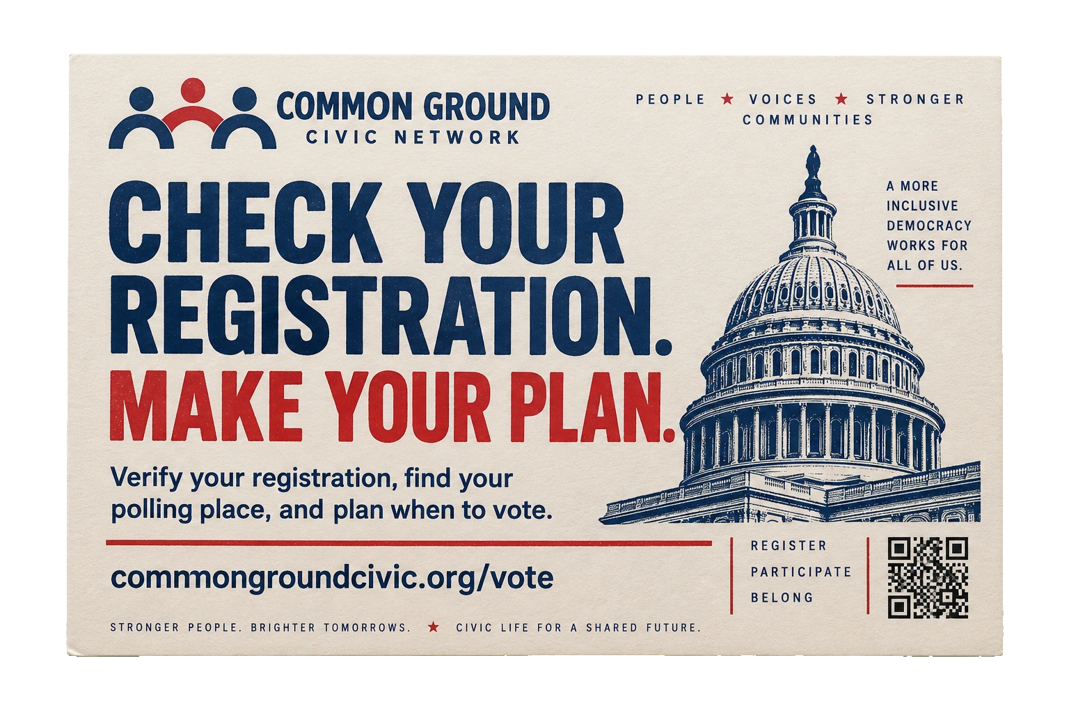 Voter-registration postcard: the piece that lands before the registration deadline.