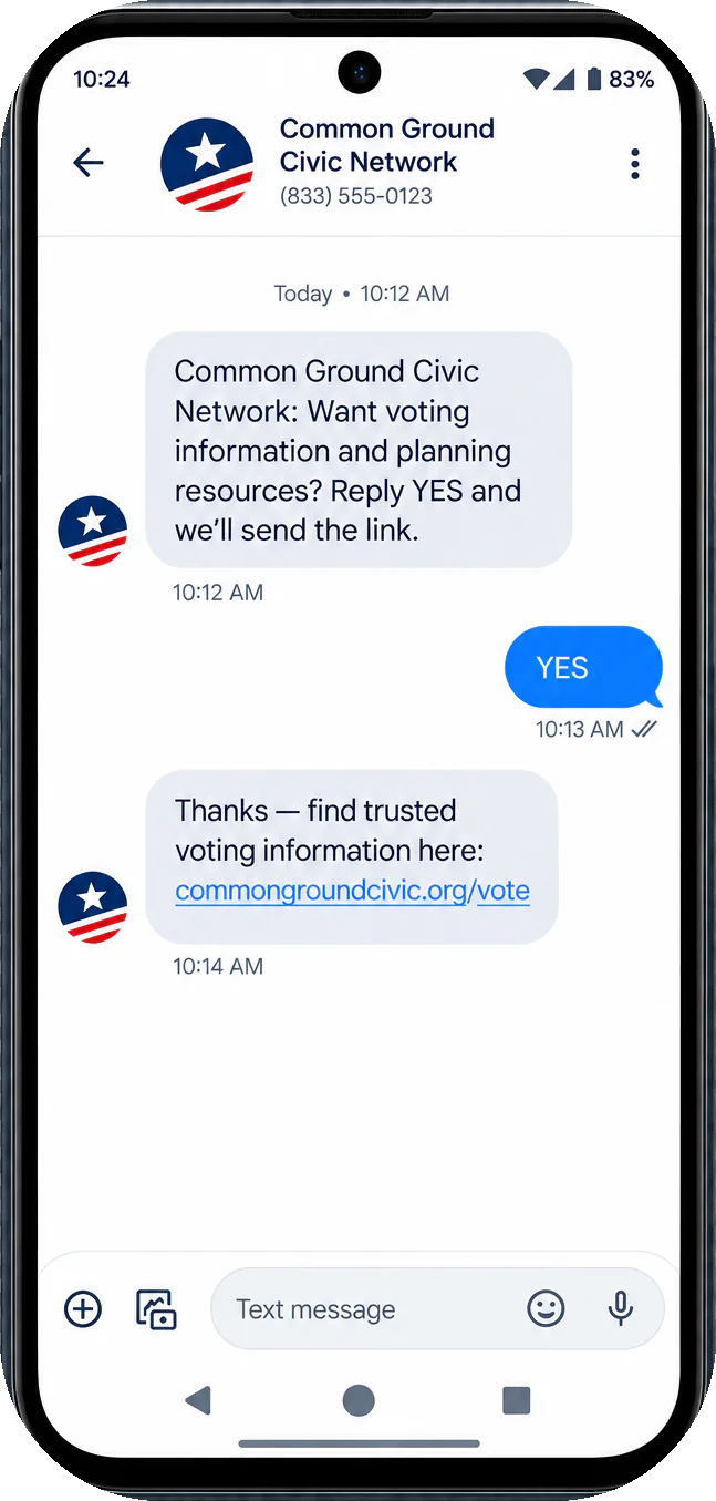Voter reminder: the opt-in YES, then the official link, and nothing after.