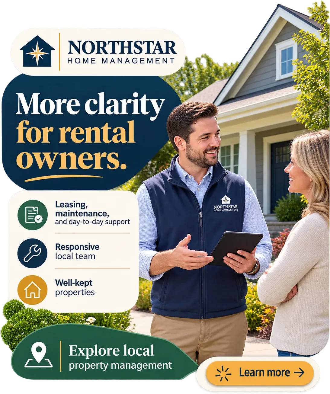 Owner-directed feed unit: more clarity for rental owners, leasing, maintenance and day-to-day support, a responsive local team and well-kept properties, explore local property management, and learn more.