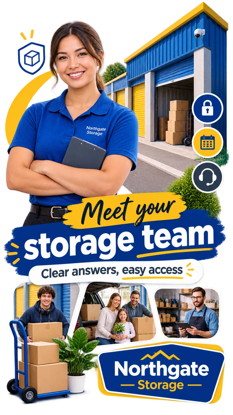 Manager-profile Reel cover: meet your storage team; clear answers, easy access.