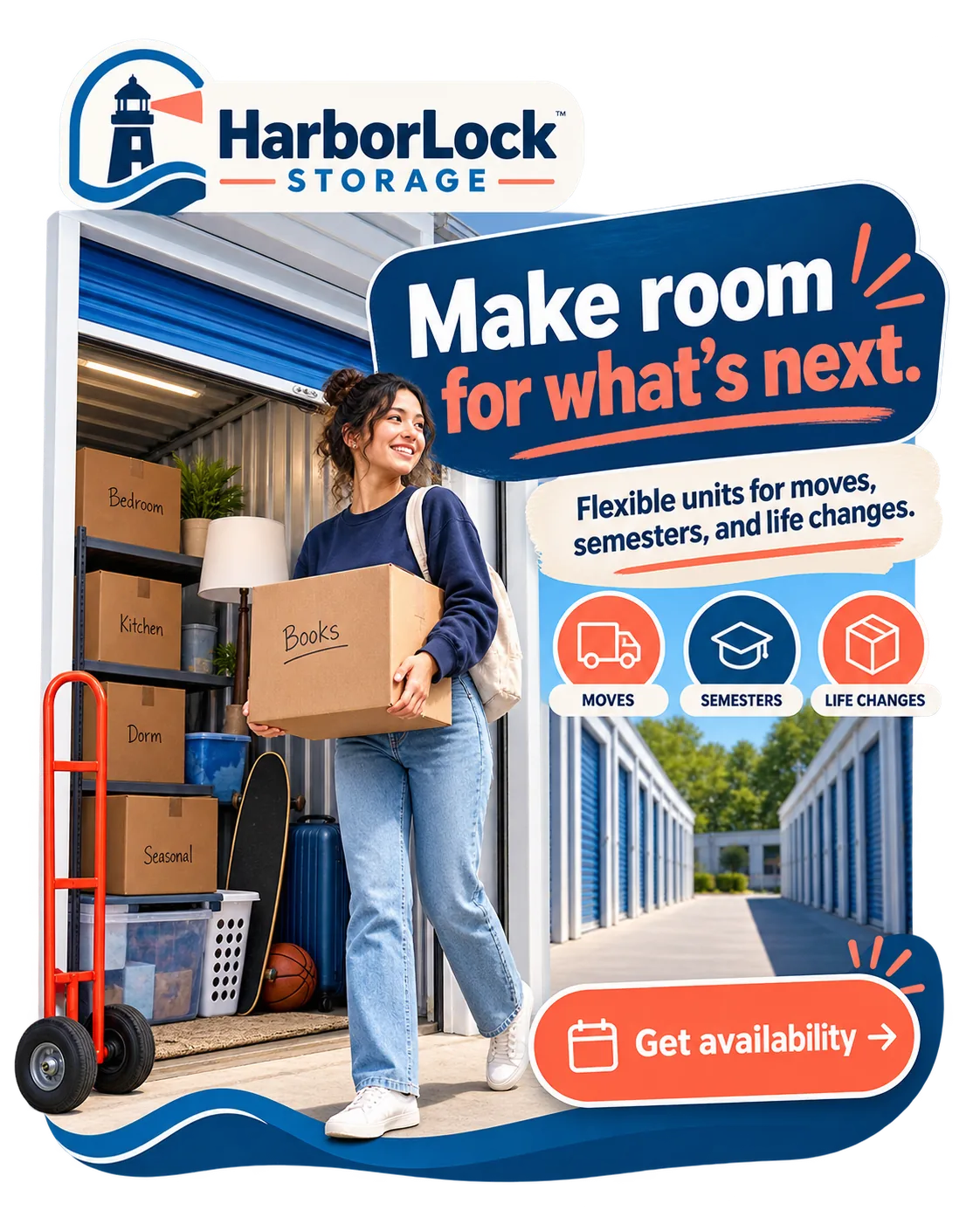 Feed unit: make room for what’s next; flexible units for moves, semesters and life changes; get availability.