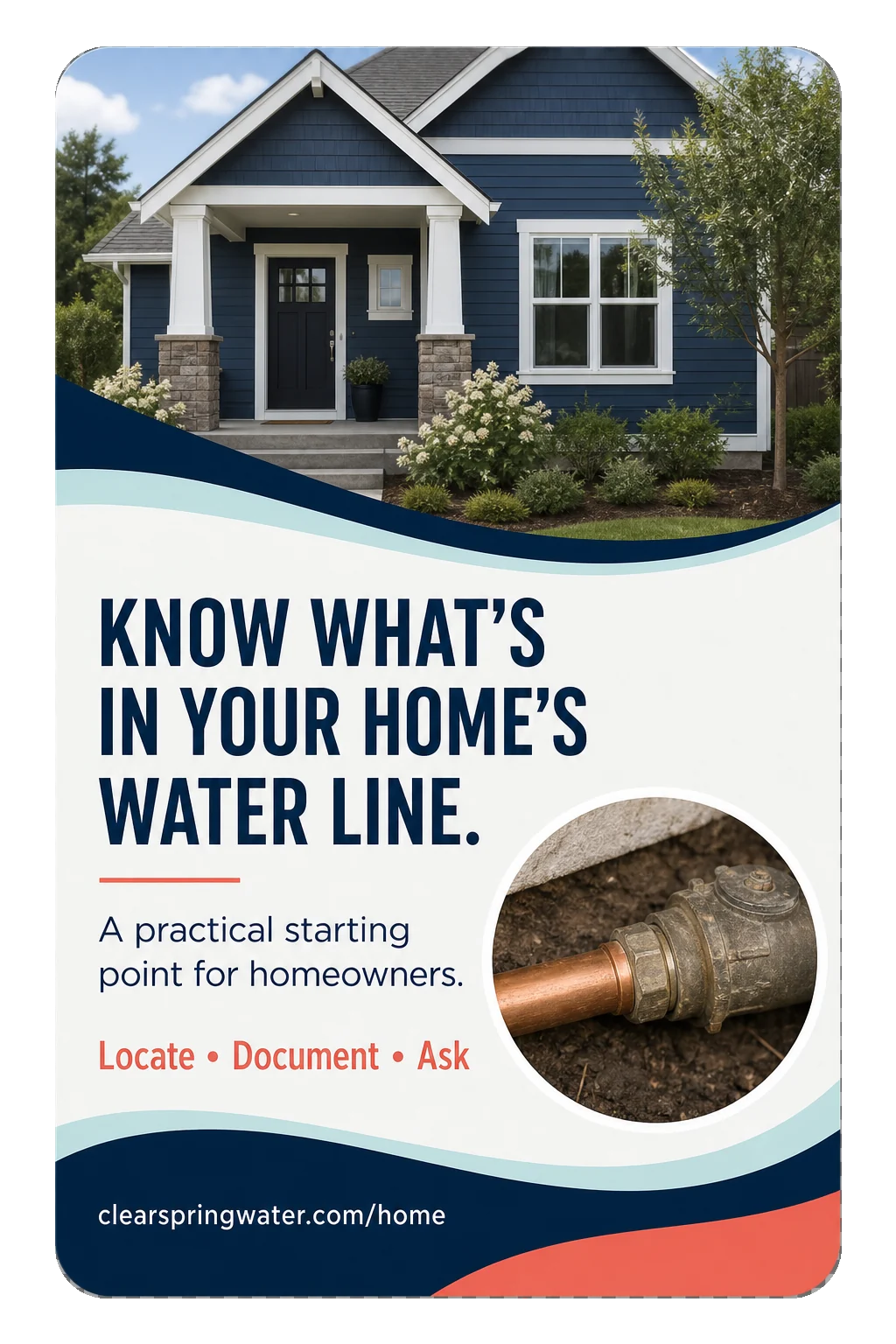 Service-line postcard: know what’s in your home’s water line; locate, document, ask.