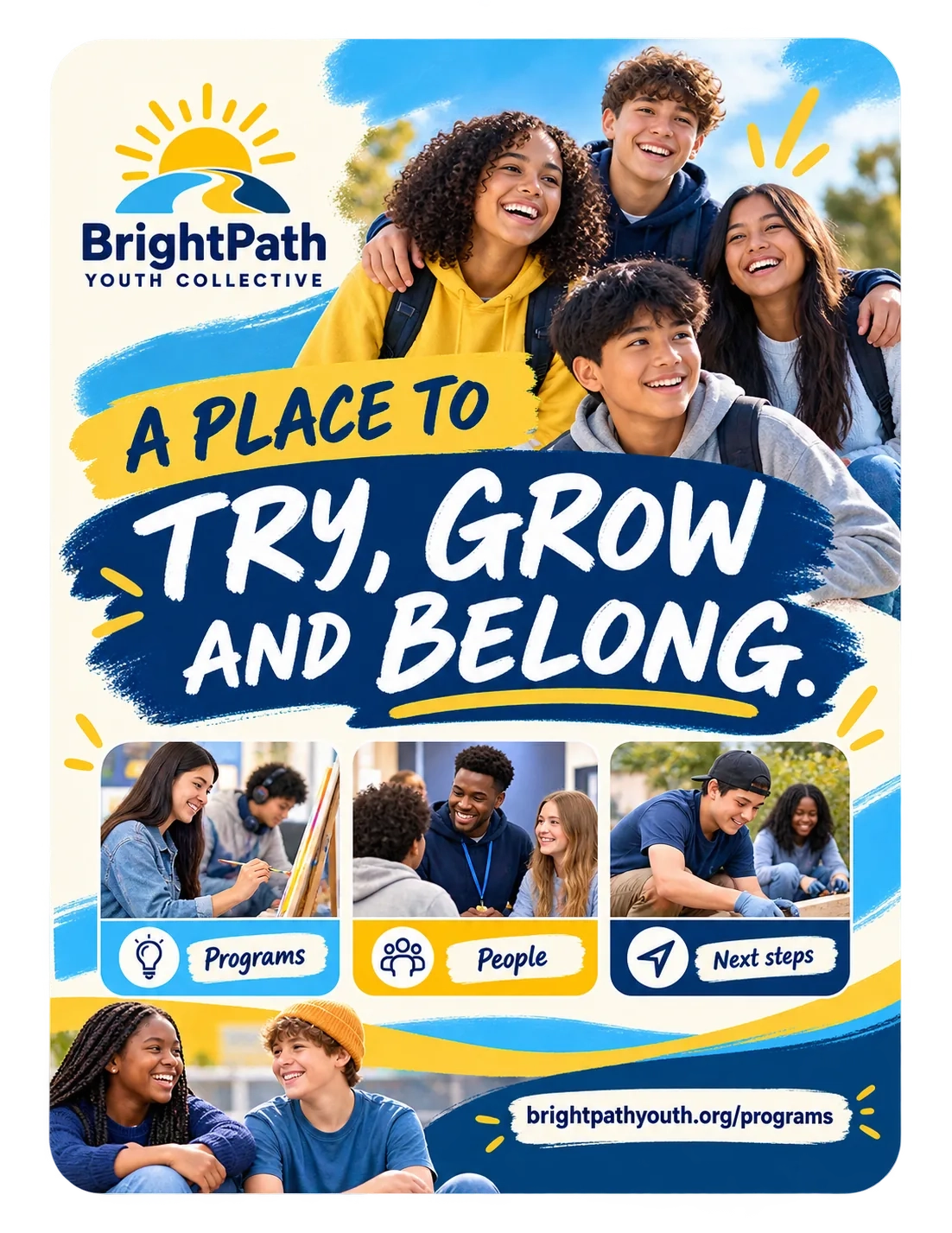 Family program guide: a place to try, grow and belong; programs, people, next steps; the programs page’s address.
